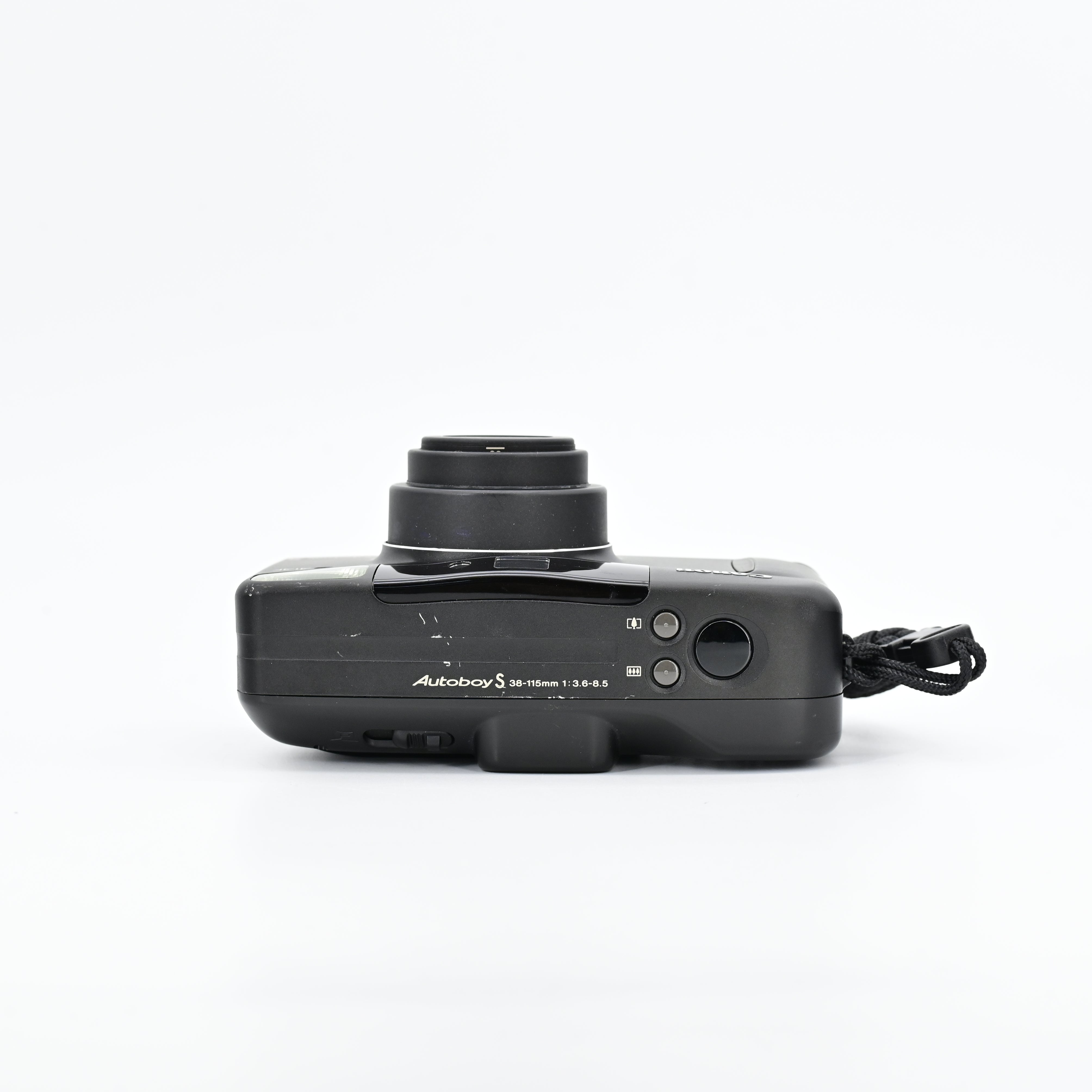 【完動品】Canon Autoboy S PANORAMA black Near MINT w/ strap] Canon Autoboy S PANORAMA Black Point